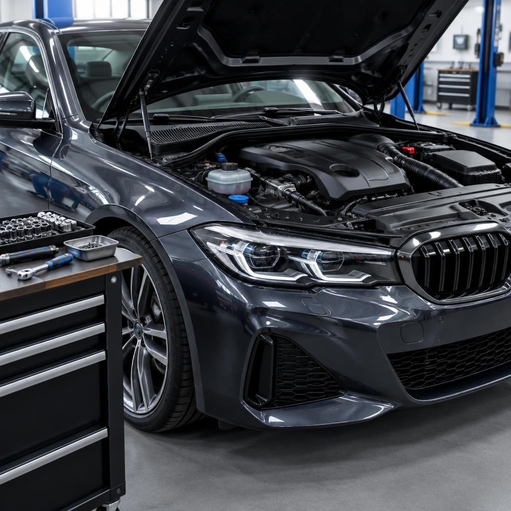 Samochód z otwartą maską podczas naprawy mechanicznej